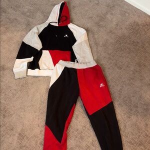 Champion Junior Boys Red and Black Colorblock Joggers and Fleece Pullover